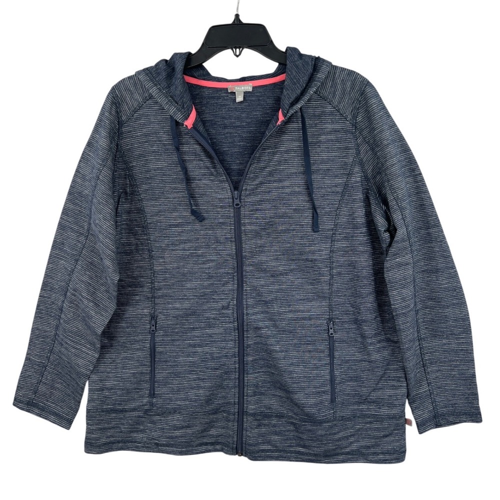 Talbots Lightweight Full Zip Micro-Stripe Jacket Size 1X Navy White Coastal